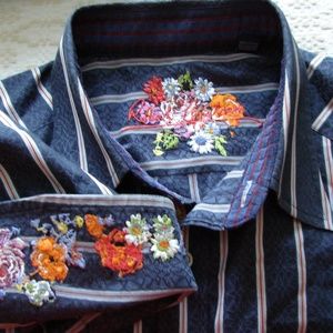 men's Robert Graham shirt xl black red white strip